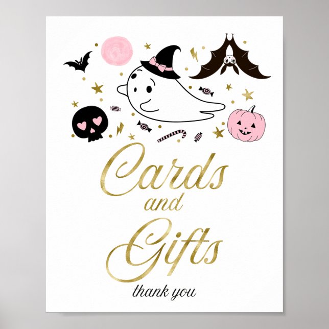 Cards and Gifts Halloween Girl Baby Shower Sign (Front)