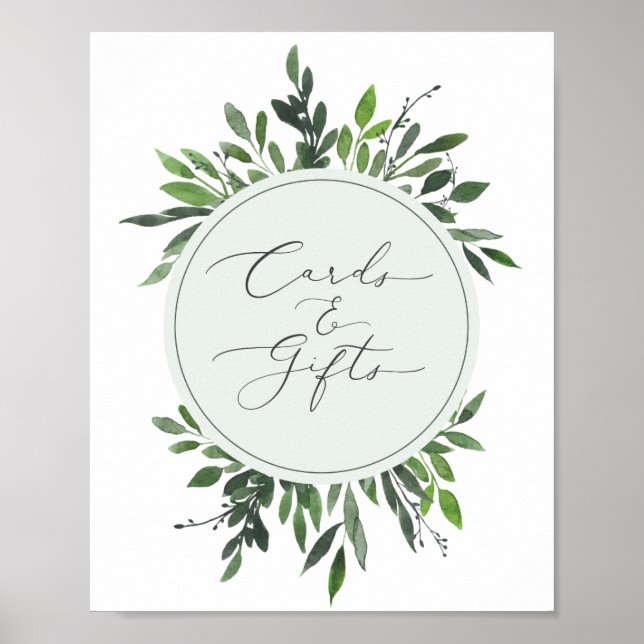 cards and gifts leafy watercolor wedding poster (Front)