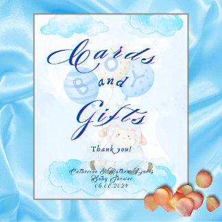 Cards and Gifts Little Blue Lamb Baby Shower Pedestal Sign