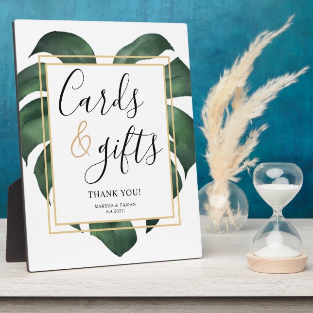 Cards and Gifts Monstera Leaf Wedding Sign  Plaque (Side)