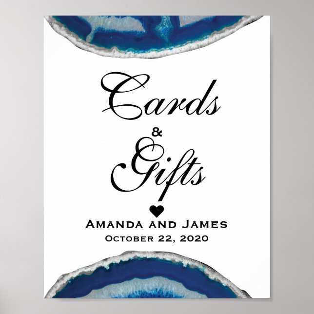 Cards and Gifts Navy Blue Wedding Sign | Agate (Front)