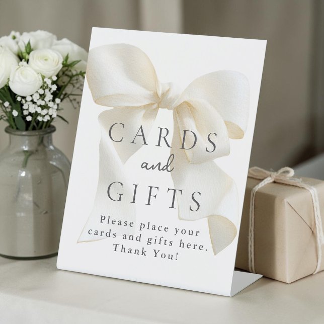 Cards and Gifts Neutral Ivory Bow Table Sign (Creator Uploaded)