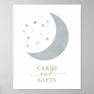 Cards and Gifts Over the Moon Boy Baby Shower Poster