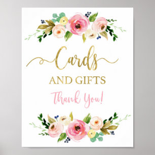 Cards and gifts pink and gold floral sign