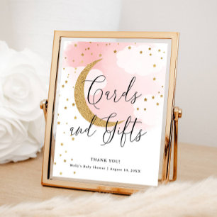 Cards and Gifts Pink Gold Moon Baby Shower Table Poster