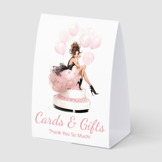  cards and gifts ,pink script birthday girl (Front)