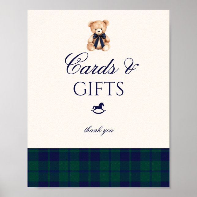 Cards and gifts Preppy Teddy Bear Plaid Poster (Front)
