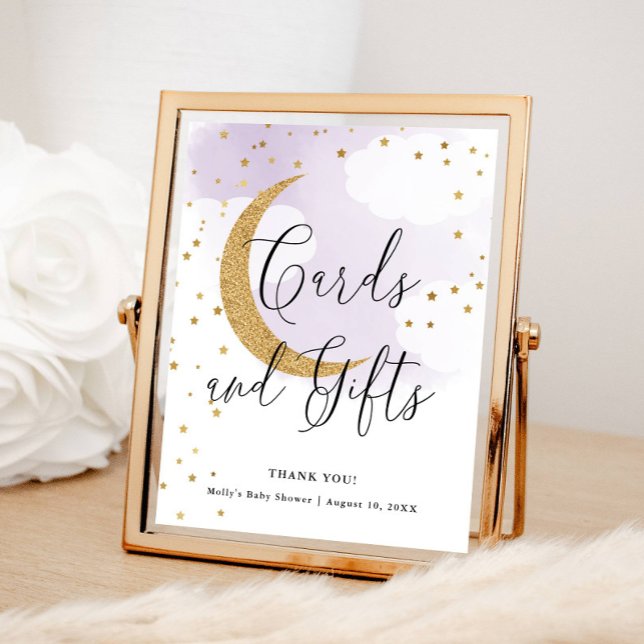 Cards and Gifts Purple Gold Moon Baby Shower Table Poster (Creator Uploaded)