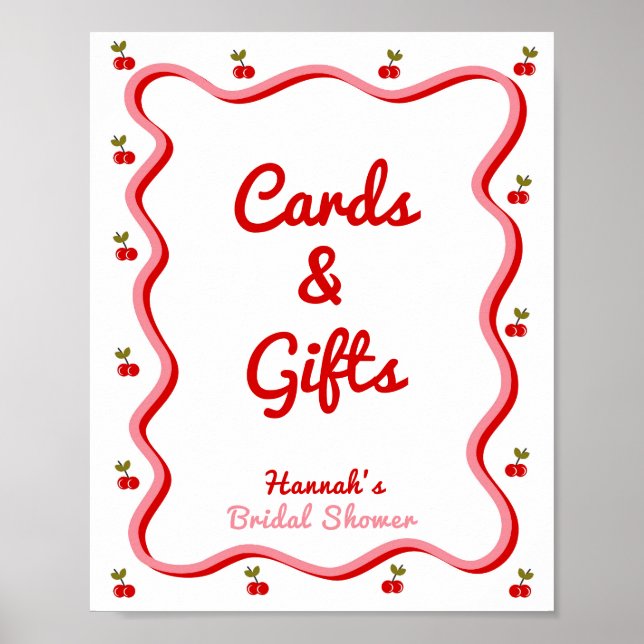 Cards and Gifts Retro Cherry Bridal Shower sign (Front)