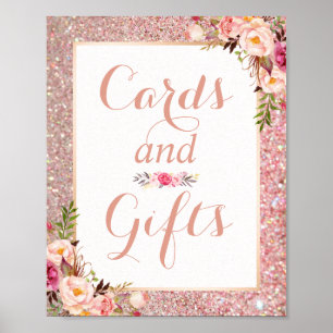 Cards and Gifts Rose Gold Glitter Floral Wedding Poster