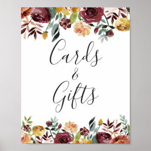 Cards and Gifts Rustic Fall Burgundy Floral Sign