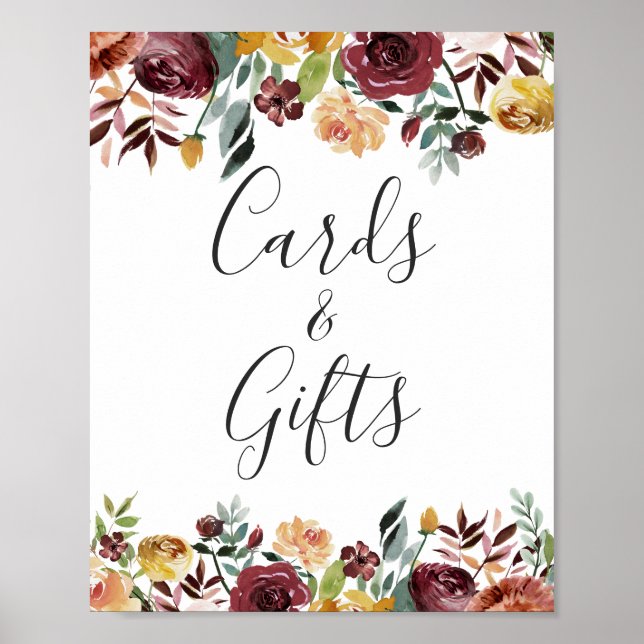 Cards and Gifts Rustic Fall Burgundy Floral Sign (Front)