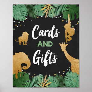 Cards and Gifts Safari Animals Gold Birthday Party Poster