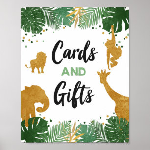 Cards and Gifts Safari Animals Gold Birthday Party Poster