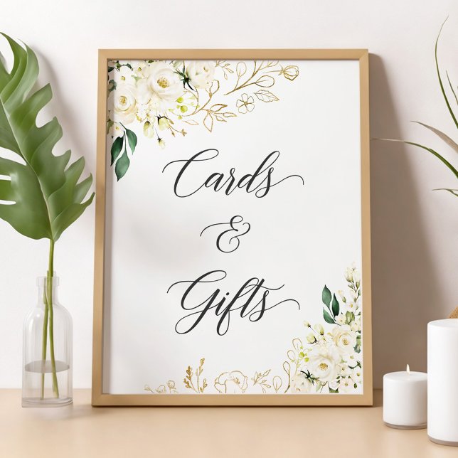Cards and Gifts Script Sign White Rose Gold Floral (Creator Uploaded)