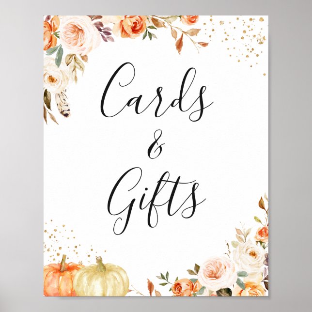 Cards and Gifts Sign Autumn Leaves Floral Pumpkins (Front)