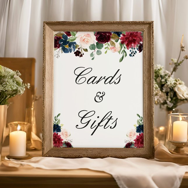 Cards and Gifts Sign Burgundy Blush Blue Floral (Creator Uploaded)