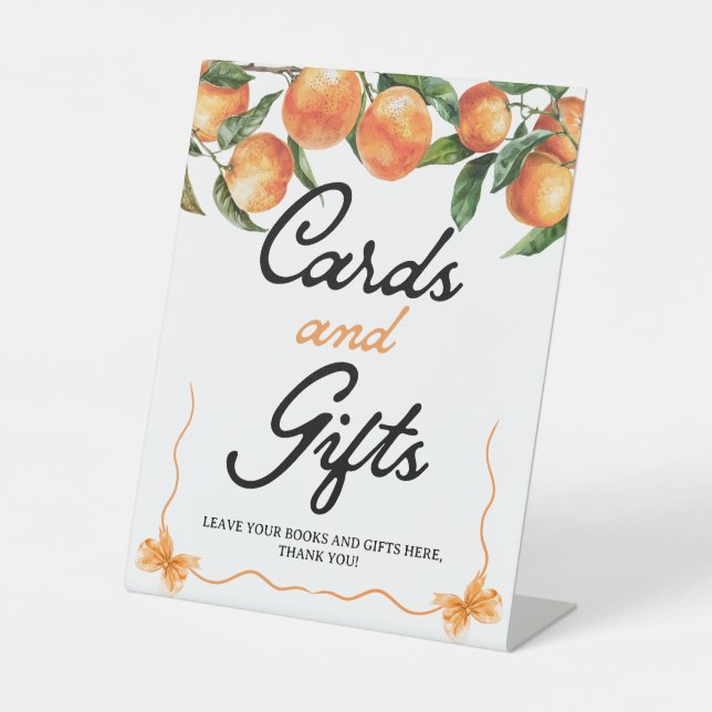 Cards and Gifts Sign | Orange Baby Shower Sign (Front)