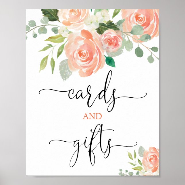 Cards and gifts sign peach greenery elegant floral (Front)