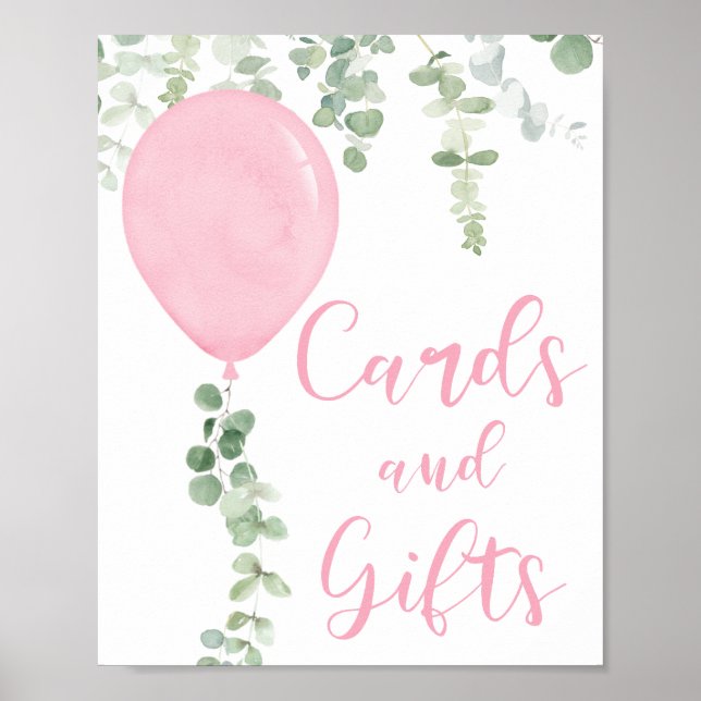Cards and gifts sign pink balloons baby shower (Front)