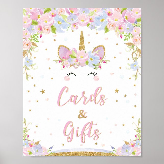 Cards and Gifts Sign Unicorn Birthday Baby Shower (Front)