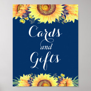 Cards and Gifts Sunflowers Navy Blue Wedding Sign