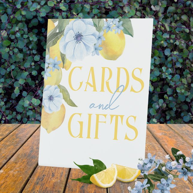 Cards and Gifts Watercolor Lemon Standing Table Pedestal Sign (Watercolor Lemon Cards & Gifts Table Sign. Perfect for a lemon wedding, bridal shower, baby shower)