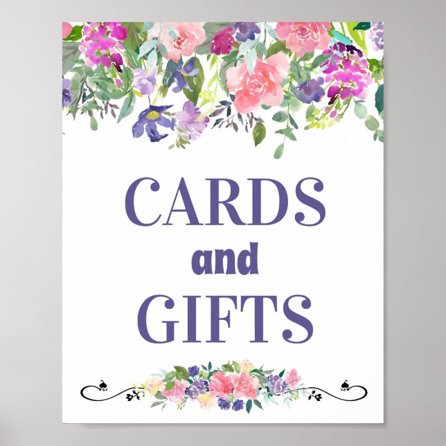 Cards and Gifts Watercolor Pink and Floral Poster (Front)