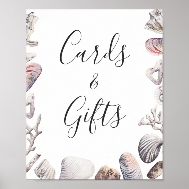 Cards and Gifts Watercolor White Sea Shell Beach Poster (Front)