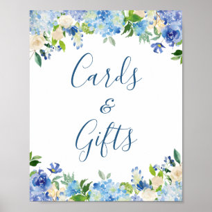 Cards and Gifts Wedding Sign Blue Hydrangea Floral