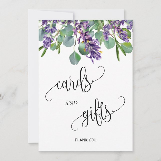 Cards and Gifts Wedding Sign Eucalyptus Lavender (Front)