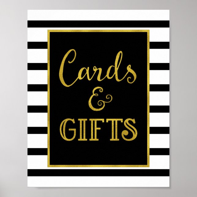 Cards and Gifts Wedding Sign Gold Black Stripes (Front)