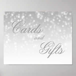 Cards And Gifts Wedding Sign Silver Bokeh Lights