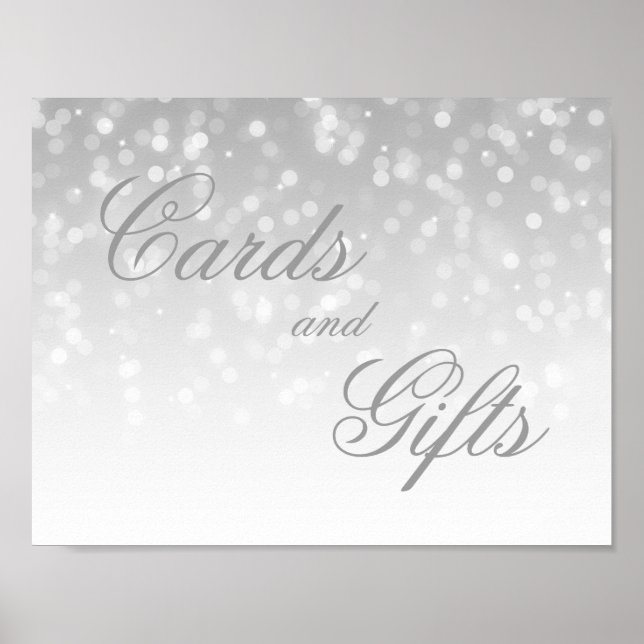 Cards And Gifts Wedding Sign Silver Bokeh Lights (Front)