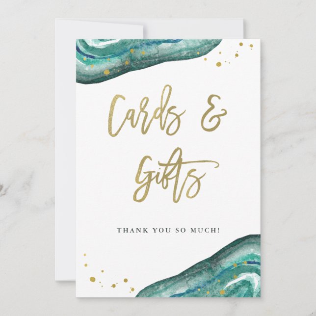 Cards and Gifts Wedding Sign | Teal Geode and Gold (Front)