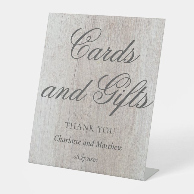Cards And Gifts Wooden Chic Modern Wedding Event Pedestal Sign (Front)