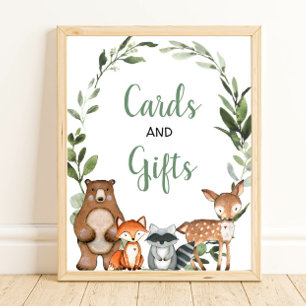Cards and gifts woodland greenery baby shower sign