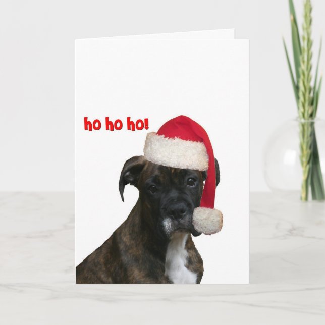 Cards:  Boxer Pup Santa Holiday Card (Front)