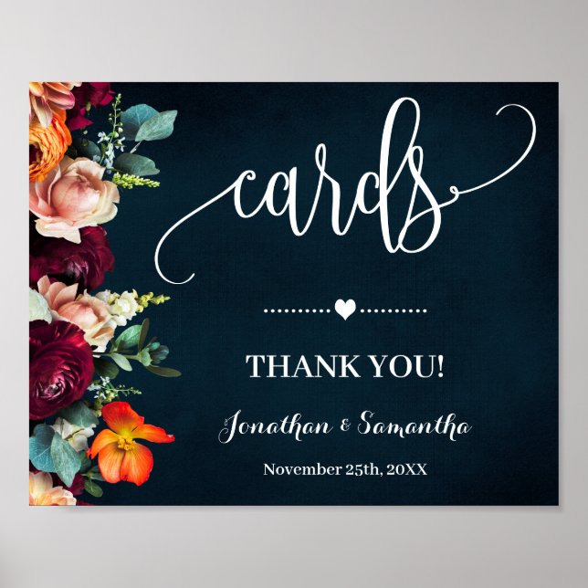 Cards Bridal Shower Wedding Navy Wine Sign (Front)