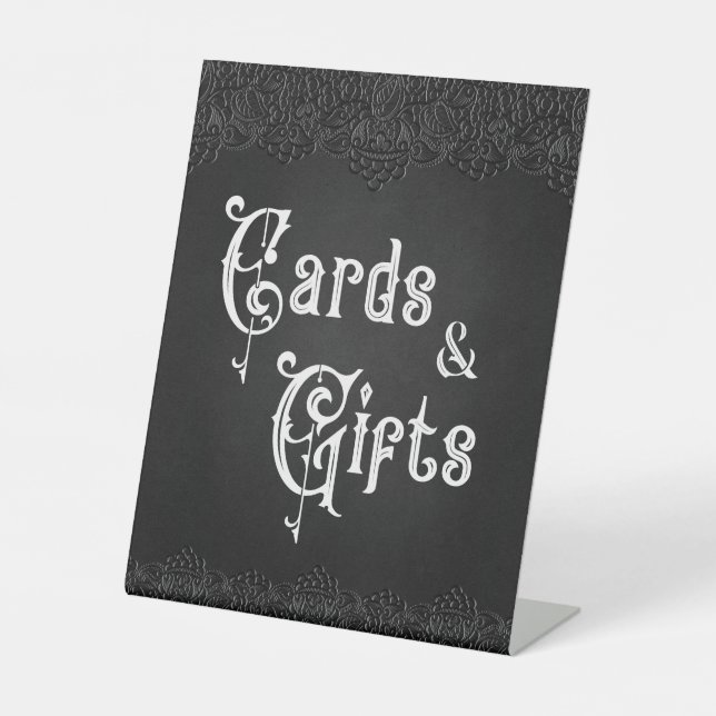 Cards & Gifts Black Lace Gothic Wedding Pedestal Sign (Front)
