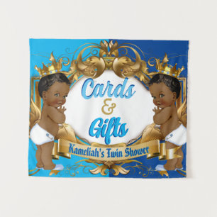 Cards & Gifts Blue   Gold Royal Twin Baby Shower Tapestry