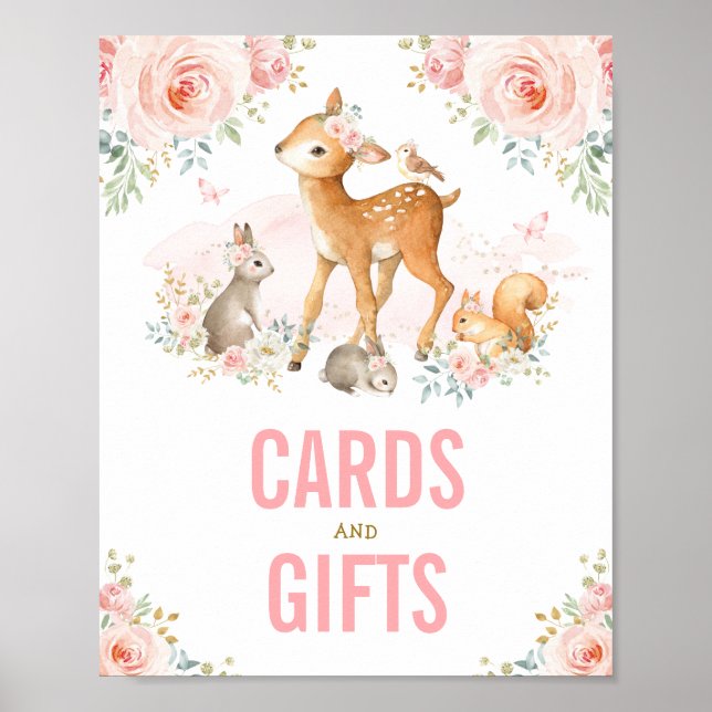 Cards & Gifts / Blush Floral Woodland Animals Poster (Front)