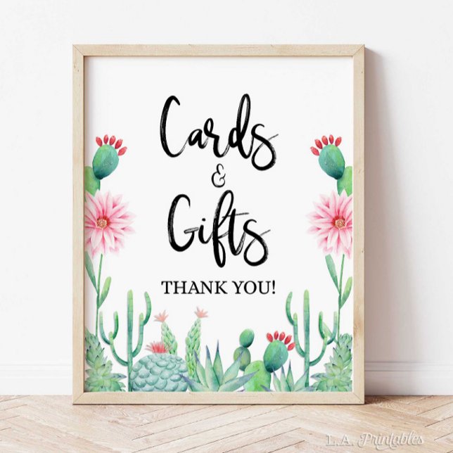 Cards & Gifts Cactus Fiesta Party Sign (Cards & Gifts Shower Table Sign, Cactus Fiesta Theme)