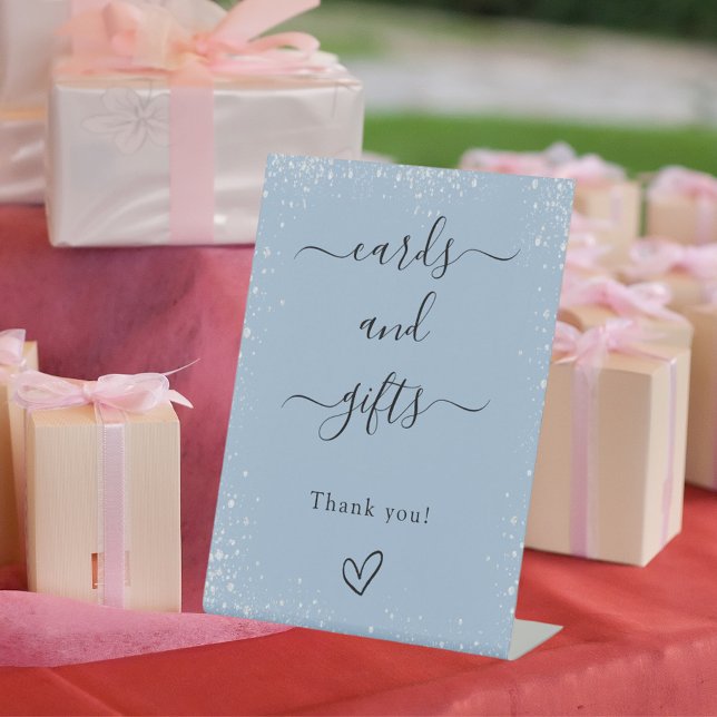 Cards gifts dusty blue silver wedding pedestal sign (Creator Uploaded)