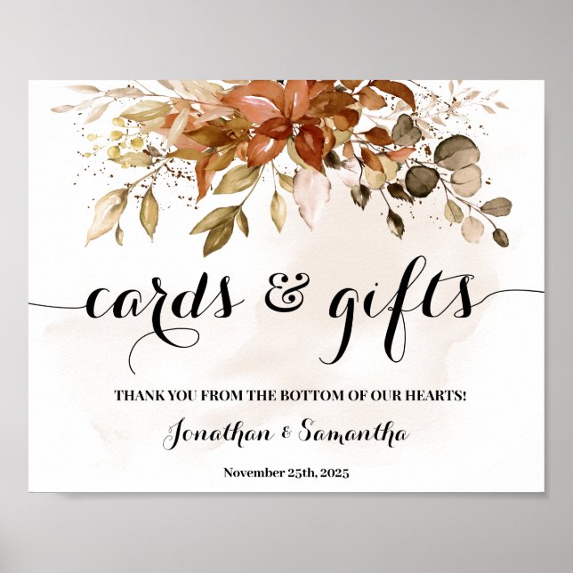 Cards & Gifts Fall Autumn Wedding Shower Sign (Front)