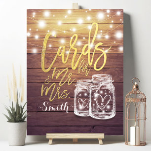 Cards & Gifts for Mr. Mrs. Mason Jars Wood Wedding Poster