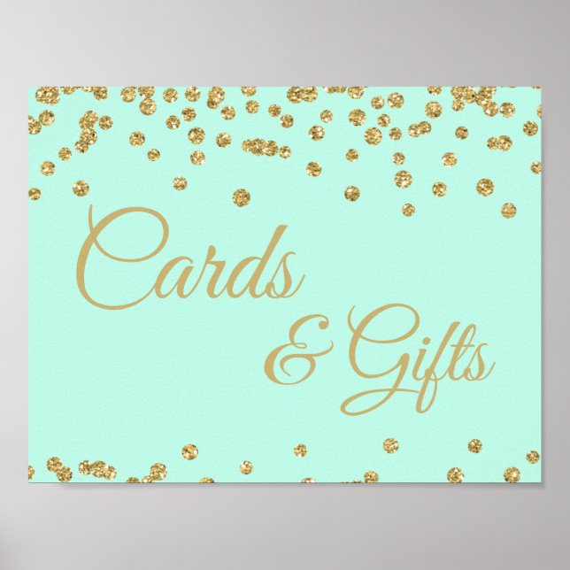 Cards & Gifts Gold Faux Glitter Confetti Mint Poster (Front)