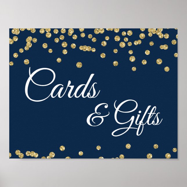 Cards & Gifts Gold Faux Glitter Confetti Navy Blue Poster (Front)