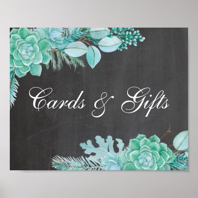 Cards & gifts. Mint succulent. Chalkboard wedding Poster (Front)