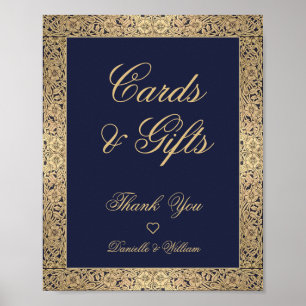 Cards & Gifts Navy Blue Gold Roses Elegant Wedding Poster